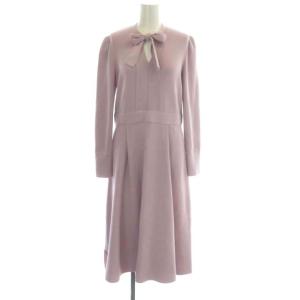 ボウタイニットワンピース ロング 長袖 フレア 38 ピンク