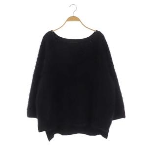 ウール Vネック シャギーニット セーター 長袖 プルオーバー 黒 ブラック