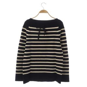 YURI PARK ウール バックリボン ボーダーニット セーター 長袖 プルオーバー 紺 ベージュ ネイビー