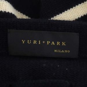YURI PARK ウール バックリボン ボーダーニット セーター 長袖 プルオーバー 紺 ベージュ ネイビー