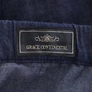 GRACE CONTINENTAL オフショルデニム刺繍ワンピース 八分袖 ミモレ丈 フレア 36 インディゴブルー