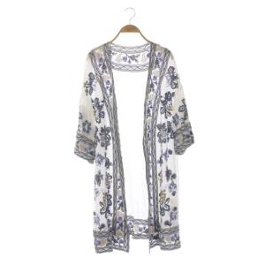 マルチ刺繍ガウン カーディガン ロング 長袖 Vネック シアー 36 マルチカラー