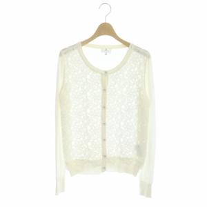 レース ニット 切替 カーディガン シアー 長袖 38 オフホワイト