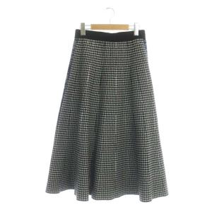 LANVIN en Bleu 千鳥格子 ロゴ ニット フレアスカート ロング 黒 白 紺 ブラック ホワイト ネイビー