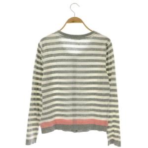 BLUE LABEL CRESTBRIDGE ボーダーカーディガン 前開き フロントボタン クルーネック コットン 長袖 38 グレー 白 ホワイト ピンク