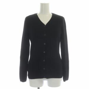 アンサンブル 2点セット ウールリブニット カットソー 長袖 Vネック プルオーバー カーディガン M L 黒 ブラック
