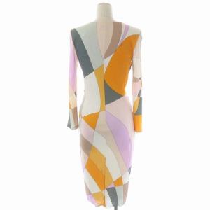 Emilio Pucci 深Vワンピース 総柄 ロング 長袖 タイト 36 マルチカラー