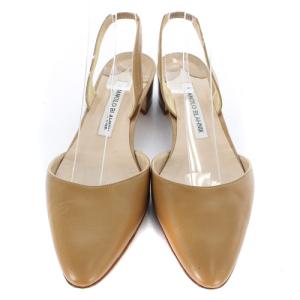 MANOLO BLAHNIK パンプス ストラップ レザー ローヒール 37 24cm 茶色 ブラウン