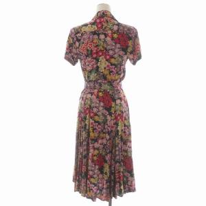 POLO RALPH LAUREN フラワープリント ロングワンピース シャツワンピース フレア 半袖 花柄 0 黒 ブラック ピンク マルチカラー