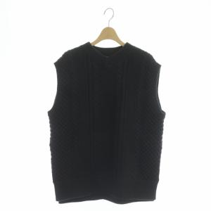 ウールケーブルニットベスト プルオーバー Vネック アシンメトリー ミドル丈 スリット チャコールグレー