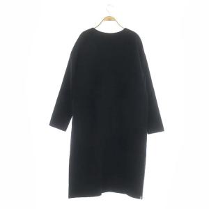 EPOCA ザショップ THESHOP リバーノーカラーロングコート アウター Vネック ウール混 38 紺 ネイビー