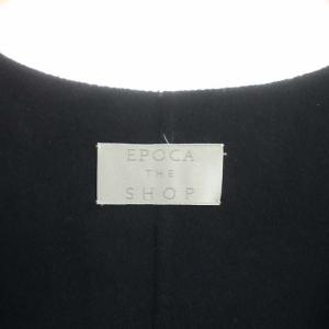 EPOCA ザショップ THESHOP リバーノーカラーロングコート アウター Vネック ウール混 38 紺 ネイビー