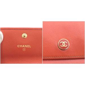 CHANEL ヴィンテージ 財布 三つ折り ココボタン レザー オレンジ 8番台