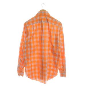 LUIGI BORRELLI チェック柄シャツ 長袖 ステンカラー コットン 39 オレンジ色 ライトブルー 白 ホワイト