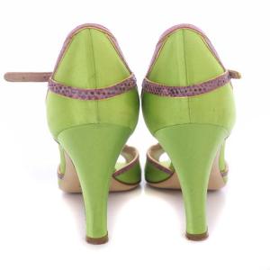 PRADA オープントゥサテン パンプス サイドオープン 36.5 23.5cm 黄緑 紫