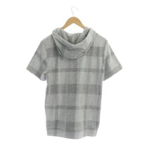 BLACK LABEL CRESTBRIDGE ロゴ刺繍 半袖パーカー ジップアップ パイル地 チェック M グレー