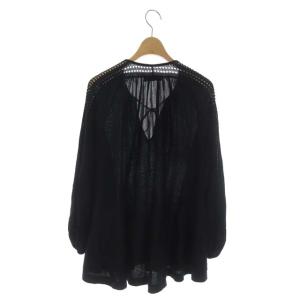 Drawer 16G 透かし編みスリーブニット カットソー 長袖 プルオーバー ウール シルク混 黒 ブラック