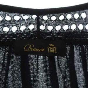 Drawer 16G 透かし編みスリーブニット カットソー 長袖 プルオーバー ウール シルク混 黒 ブラック