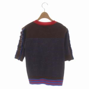 MUVEIL カットソー セーター 半袖 プルオーバー ラメボーダー フリル クルーネック 38 ブラウン レッド