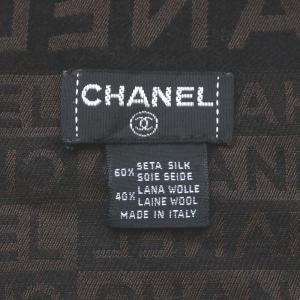CHANEL マフラー シルク ウール混 ダークブラウン