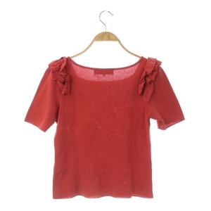 M'S GRACY フリルリボン サマーニットカットソー ボートネック 半袖 40 赤 レッド