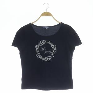 M'S GRACY 19SS ロゴ刺繍半袖カットソー プルオーバー スパンコール 40 ネイビー ホワイト
