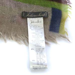 Faliero Sarti ストール 大判 チェック アルファベットプリント ウール シルク混 フリンジ ベージュ