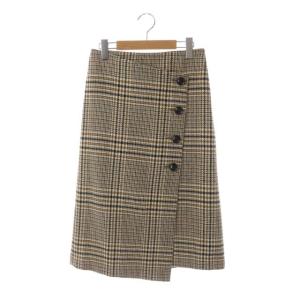 ラップスカート ウール 膝丈 フロントボタン チェック 36 アイボリー ベージュ ブラック