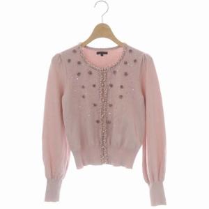カーディガン ニット 長袖 クルーネック スパンコール 刺繍 2 ピンク