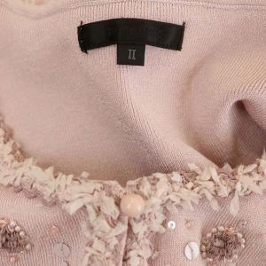 TO BE CHIC カーディガン ニット 長袖 クルーネック スパンコール 刺繍 2 ピンク