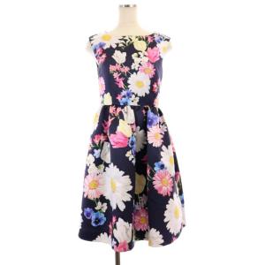 ワンピース ノースリーブ ひざ丈 花柄 0 紺 ネイビー マルチカラー