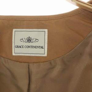 GRACE CONTINENTAL ファー付き ノーカラー キルティングジャケット ノーカラージャケット ブルゾン 金ボタン ベージュ