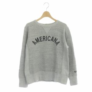 フロッキーロゴスウェットプルオーバー カットソー 裏起毛 コットン クルーネック 長袖 M グレー