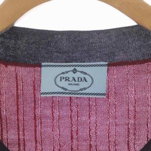 PRADA ウール シルク混 ニット カーディガン 長袖 クルーネック 丸首 40 ボルドー 黒 ブラック