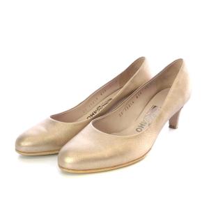 パンプス ハイヒール アーモンドトゥ レザー 5.5D 23cm ベージュ