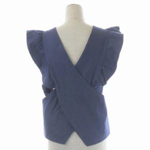 Drawer カシュクールトップス ノースリーブ フリル シルク コットン 38 ブルー