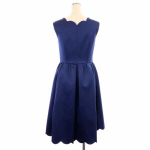 Chesty スカラップ サテン ワンピース フレア タック ノースリーブ ロング 0 ブルー ネイビー 青 紺