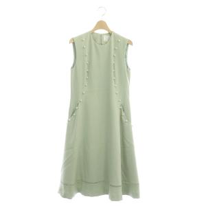 21SS パール付きワンピース ロング ノースリーブ 1 緑 グリーン