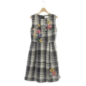 ツイード 刺繍 ワンピース ニット 膝丈 ノースリーブ 0 ホワイト ブラック