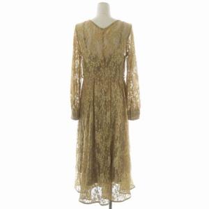 Ameri VINTAGE LAYLA LACE DRESS ワンピース レース 長袖 ロング フレア F キャメル