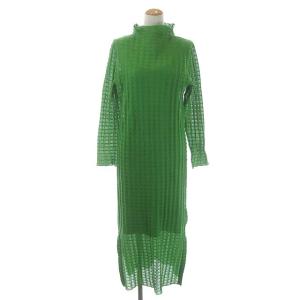 21AW PLAID SHEER TURTLE KNIT DRESS ワンピース ニット ロング 長袖 インナー付き F 緑