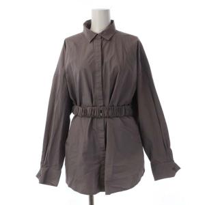 22SS GATHER BELT OVER SHIRT ブラウス 長袖 ステンカラー チャコールグレー