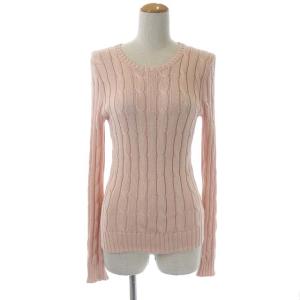 コットン 長袖 ケーブルニット セーター プルオーバー XS ライトピンク