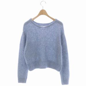 ANAYI アルパカ混 スパンコールヤーン ニット セーター プルオーバー 長袖 2WAY 38 ライトブルー