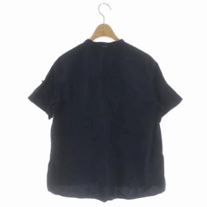 MHL. 18SS ハーフボタンブラウス シャツ バンドカラー 半袖 1 紺 ネイビー