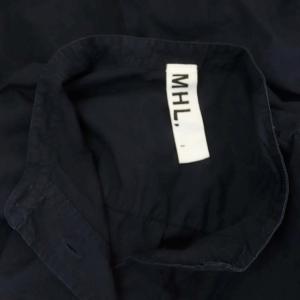 MHL. 18SS ハーフボタンブラウス シャツ バンドカラー 半袖 1 紺 ネイビー