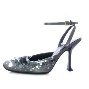 PRADA パンプス ピンヒール スクエアトゥ スパンコール ストラップ サテン 36 グレー