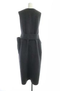 Drawer ウールリバーVネックノースリーブワンピース ロング リボンベルト付き 36 黒 グレー