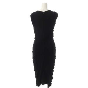 Max Mara ギャザーワンピース ロング ノースリーブ タイト ストレッチ M 黒 ブラック