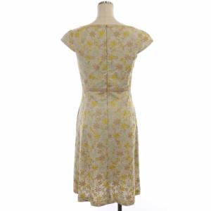 TOCCA フラワー ワンピース 刺繍 Aライン ミディ丈 フレンチスリーブ 2 キナリ イエロー ミント